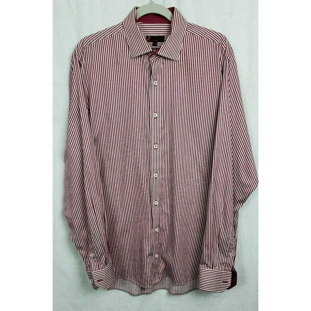 Dressmann.com Mens Button Down Shirt Long Sleeves Sz 43/44 XL Red/White Stripe